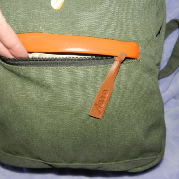 Aeropostale 18" Logo Canvas Backpack Olive Green Orange Leather NEW/NWT - Picture 4 of 15